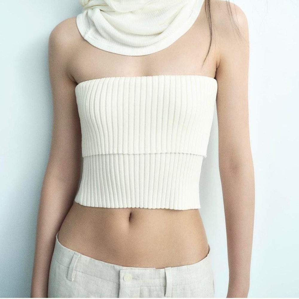 Zara Elegant Cream Ribbed Tube Top
